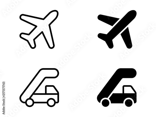 Airplane and stairs vehicle icon collection for aviation and airport