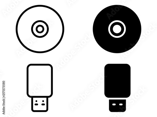 Digital data storage media featuring compact disc and usb flash drive icon