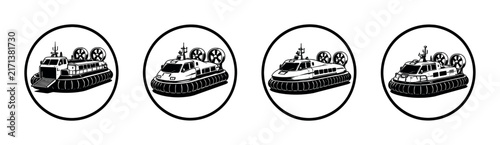 Foto Set of four black and white hovercraft icons in circular frames