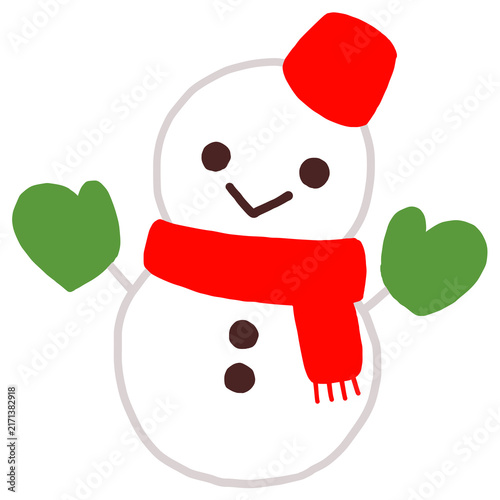 Obraz na płótnie クリスマス マフラーを巻く雪だるまの手描きイラスト
