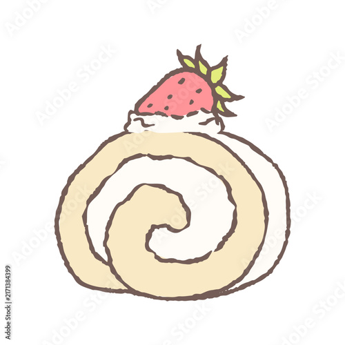 Delicious strawberry roll cake with cream topping