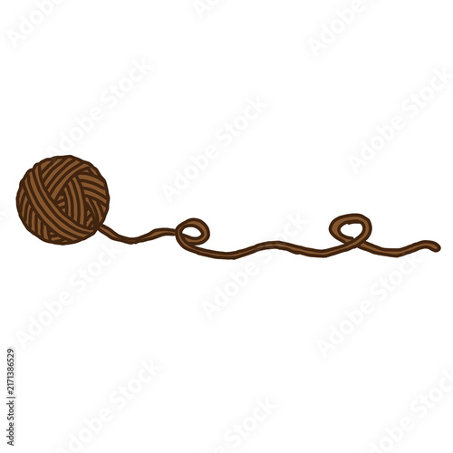 Hand-drawn cozy knitting illustration featuring a textured yarn ball with a long loose strand curling across the composition. Rustic craft-inspired doodle suitable for planners, journals, knitting pro