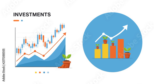 Financial Investment Growth Chart and Bar Graph Illustration.