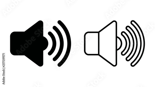 Sound Icon Pair: A striking visual representation of sound, featuring a solid black speaker icon and its outline counterpart, both emitting waves to signify audio.