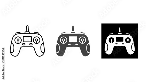 Drone RC Remote Control Transmitter Icon Set, Vector Illustration of Radio Controller for FPV, Quadcopter, RC Cars, Plane and Boat, Minimalist Line and Solid Style Isolated on White Background