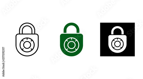 Set of Combination Padlock Icons in Green and Black, Flat Vector Illustration of Security Locks Isolated on White, Modern Cybersecurity Protection and Data Privacy Symbols for Digital Safety Design.