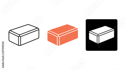 Isometric Brick Icon Set Vector Illustration for Construction and Masonry Branding, Orange and Black Paving Stone Block Design Isolated on White Background for Building Industry Graphics.