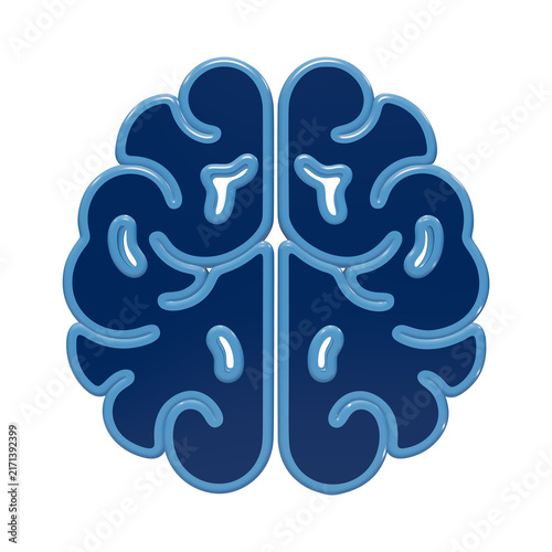 3D glossy blue brain icon for artificial intelligence and cognitive computing, minimalist digital for tech ui isolated on a transparent background