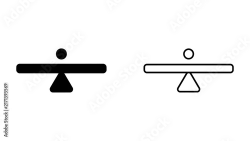 Konstfotografi Balance Symbol: A simple and clean graphic representing the concept of balance with two seesaws, one filled and one outlined, depicting equilibrium and fairness