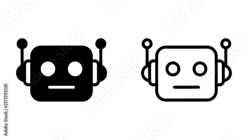 Obraz na plátne Robot Icons: Two stylized robot head icons, one solid black and the other outlined, represent artificial intelligence and technology