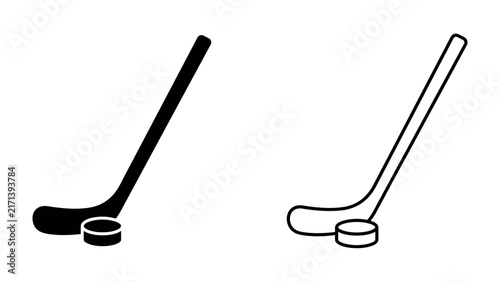 Photography Hockey Stick and Puck: A set of stylized hockey sticks and a puck, one solid black and the other an outline, symbolizing the sport and its equipment