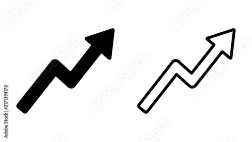Upward Trend Icons: Two stylized icons representing a financial or business trend, showing a sharp upward trajectory with a zigzag pattern. One is solid black, the other is an outline.