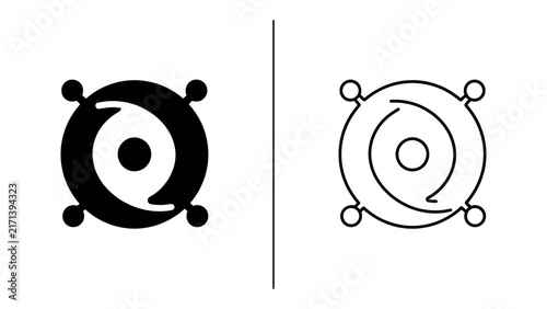 Circular Motion Icon: A modern and minimalist graphic depicting circular motion, presented in both solid black and outline versions for versatility.