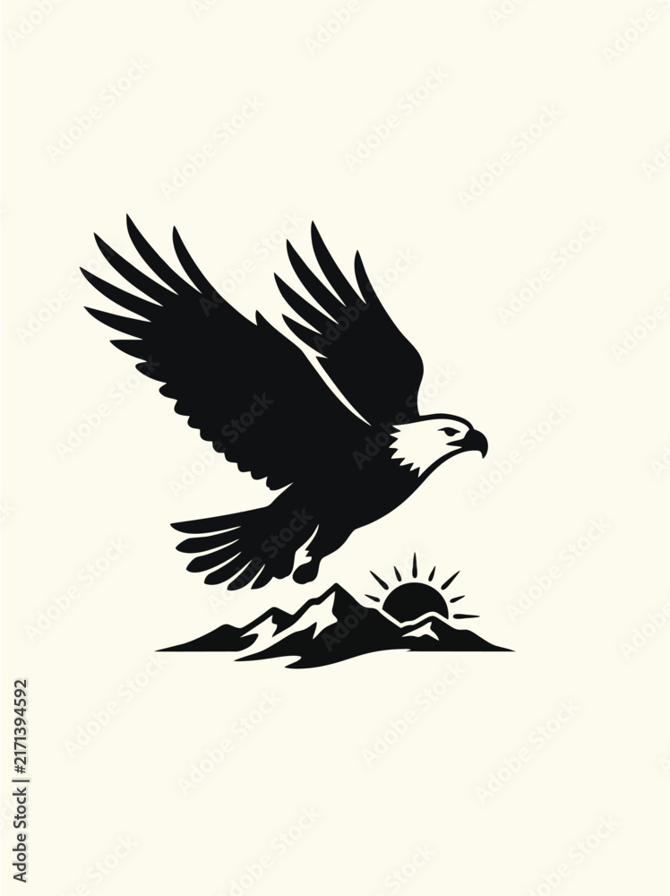 Fototapeta premium Soaring Bald Eagle Mountain Sunrise Vintage Logo Vector Illustration