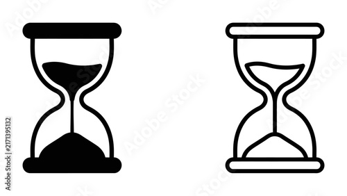 Hourglass Icons: Two stylized hourglass icons, one solid black and the other outlined, visually represent the concept of time and its passage.