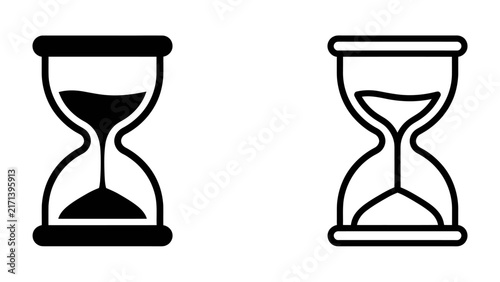 Hourglass Iconography: Two minimalist hourglass icons, one solid black and the other outlined, depict the passage of time.