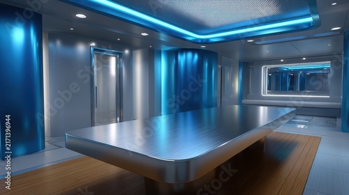 Futuristic interior design spacecraft bridge corporate boardroom