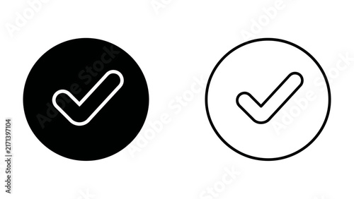 Checkmark Icons: Simple, clean icons representing a checkmark within a black circle and a white circle, symbolizing confirmation, approval, or a task completed.