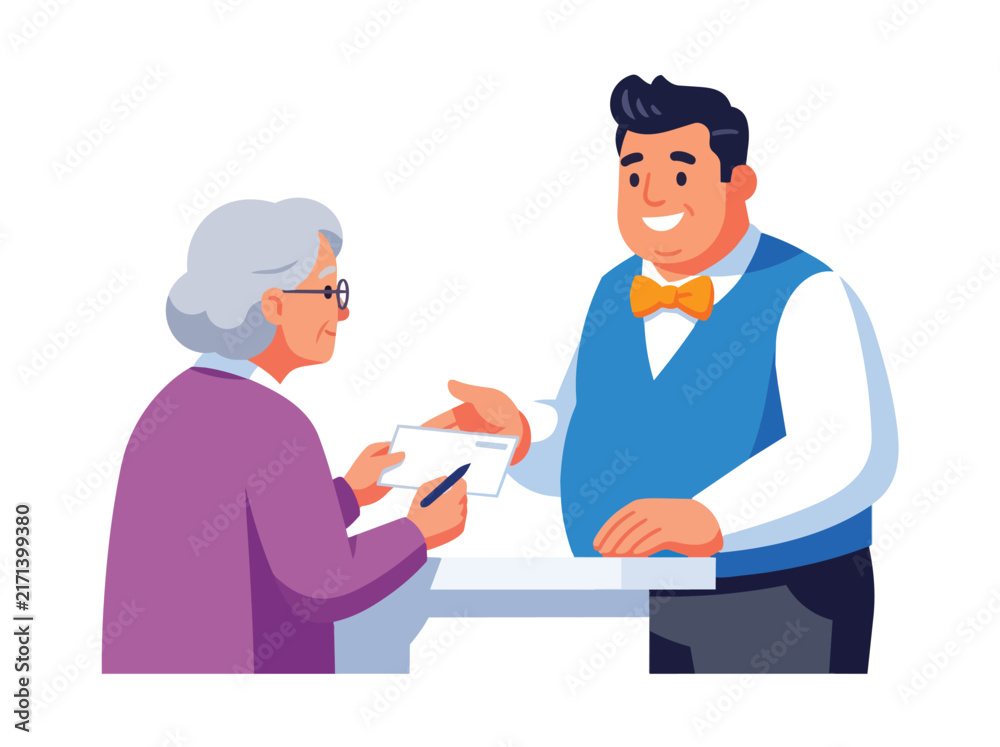 Fototapeta premium Elderly woman receiving document from smiling man