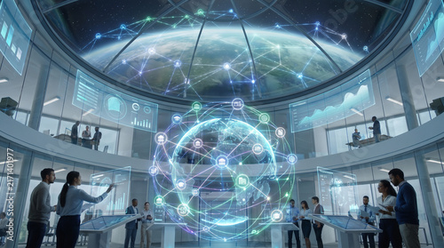Futuristic Global Network in Modern Office Environment