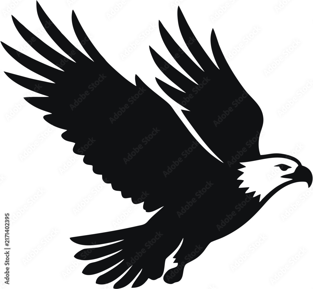 Fototapeta premium Flying Bald Eagle Silhouette Wings Spread Vector Illustration