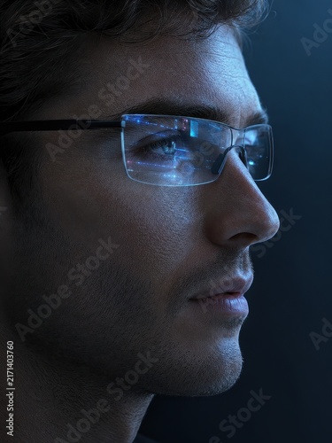 Person wearing lightweight smart glasses with a digital overlay