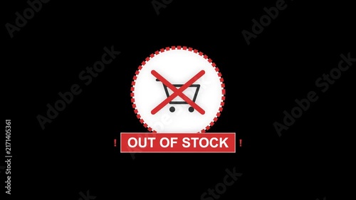Out of Stock Shopping Cart Animation with Red Warning Symbol, E-commerce Inventory Notification