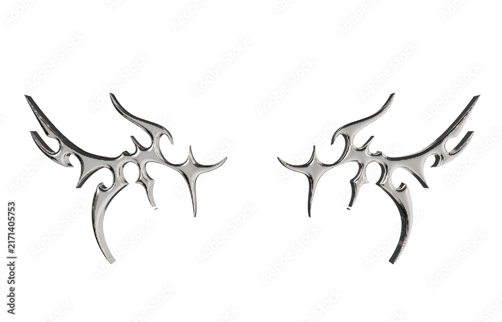 Fototapeta premium Chrome Bat Wings Cybersigilism Tattoo For Halloween 3D Render