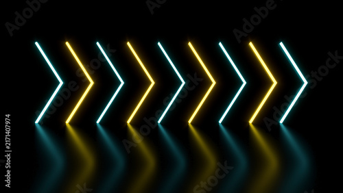 Obraz na płótnie Flashing bright neon arrows light up and go out indicating the direction