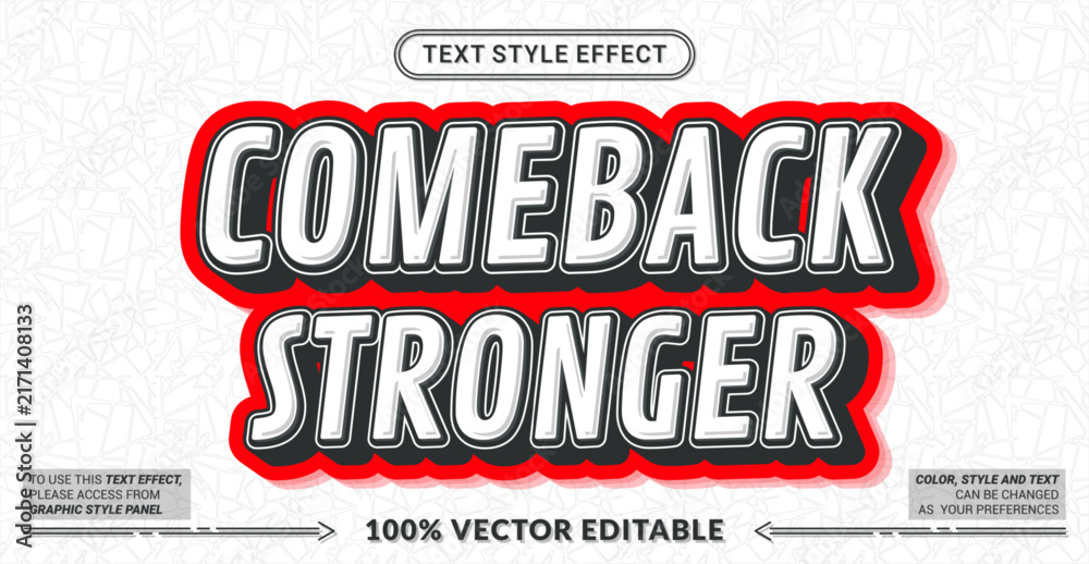 Naklejka premium Editable text style effect - Comeback Stronger text style theme.