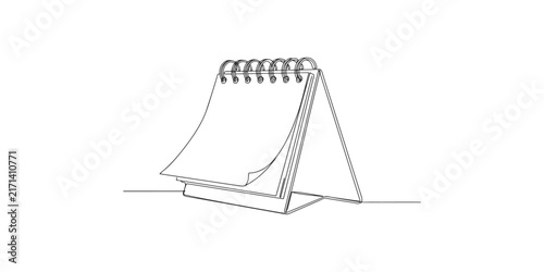 Continuous single line drawing of a desktop calendar with spiral binding