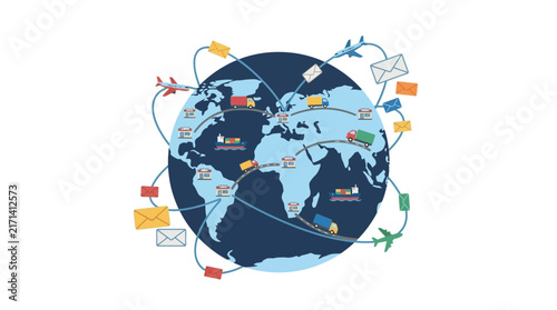 Global Logistics Network Illustration with Transport Icons
