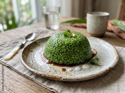 Pandan Moss Pudding with Coconut Cream, Asian Inspired Dessert