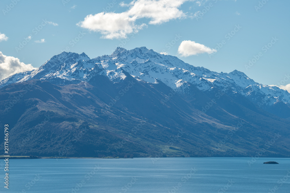 Fototapeta premium Scenery view of the mountain seen from Glenorchy, Queenstown, New Zealand. Glenorchy is nestled on the northern shores of Lake Wakatipu.
