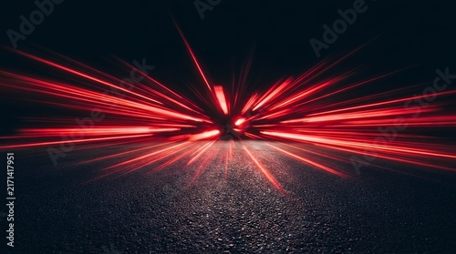 Dynamic Motion Blur Light Trail Speed Lines Bursting On Dark Surface abstract red light speed zoom motion blur burst energy technology line dark black background fast dynamic glow trail laser