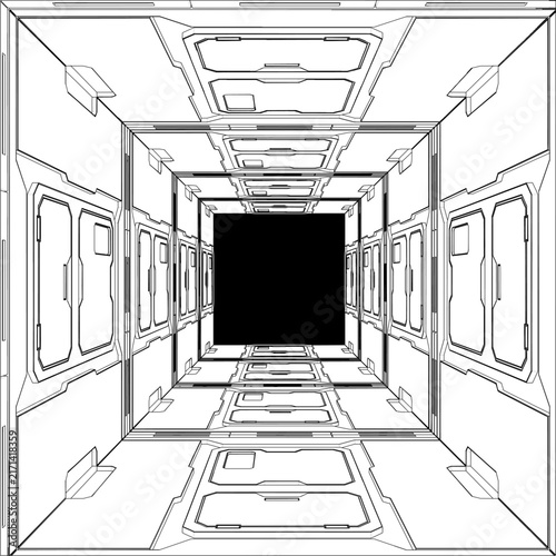 Sci-Fi Wall Panel Corridor Vector. An Illustration Of Futuristic Tunnel Corridor Isolated On White Background.