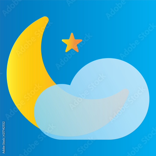 Stylized Moon And Star With Fluffy Cloud Icon.