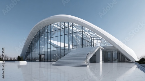 Modern Architectural Design of a Sleek Glass Building with Curves