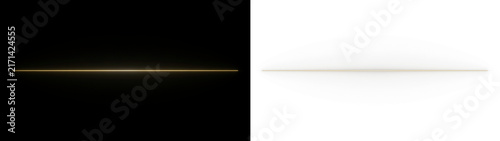 A thin, glowing horizontal line of golden light centered against a split background of deep black and pure white isolated on transparent background
