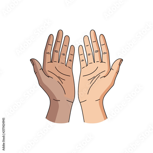 Diverse Human Hands Held Open in a Gesture of Unity and Cooperation for Community Support and Charitable Giving Conceptual Illustration