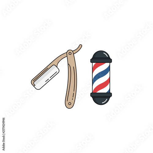 A barber pole and a straight razor, a symbol of traditional grooming and classic barbershop services