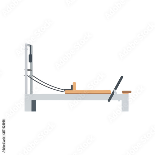 Minimalist Flat Vector Illustration of a Pilates Reformer Machine for Fitness Training and Physical Therapy Rehabilitation Exercises