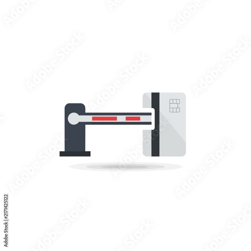 Automated access barrier gate with credit card payment system vector illustration