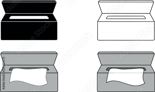 Tissue Box Vector Icon Set with Wet Wipes and Facial Paper Dispenser Symbols for Hygiene Cleaning and Bathroom Product Packaging Designs