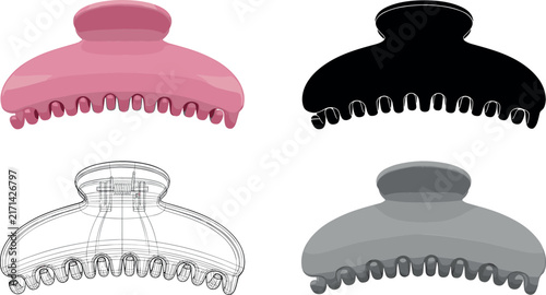 Claw Hair Clip Vector Icon Set with Pink Silhouette and Line Art Variations for Beauty Salons Fashion Accessories and Graphic DesignArt & Illustration