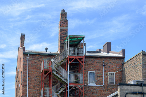 Escape staircase, colonial architecture building exterior