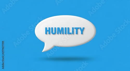 A white speech bubble displaying the word Humility on blue