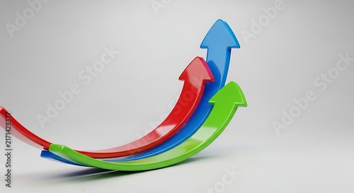 Three vibrant arrows curving upwards signify growth and positive financial progress