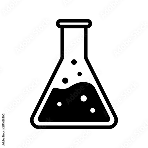 Quadro su tela Chemical reaction flask symbol with liquid and bubbles PNG icon