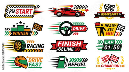 Racing Sport Icons Set Start Finish Winner Go Refuel